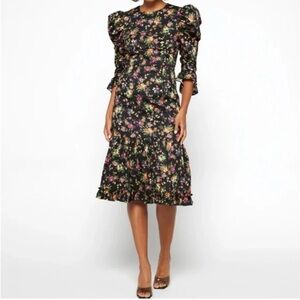 Black Halo Nadir Multicolor Floral Cottagecore Cotton A Line LS Dress Size 6 NWT